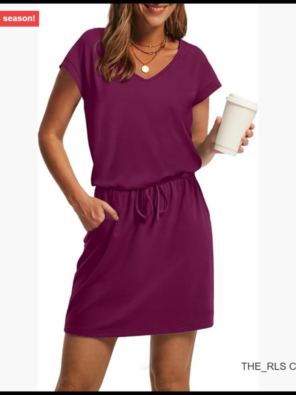 V-Neck T-Shirt Dress with Tie Waist and Pockets